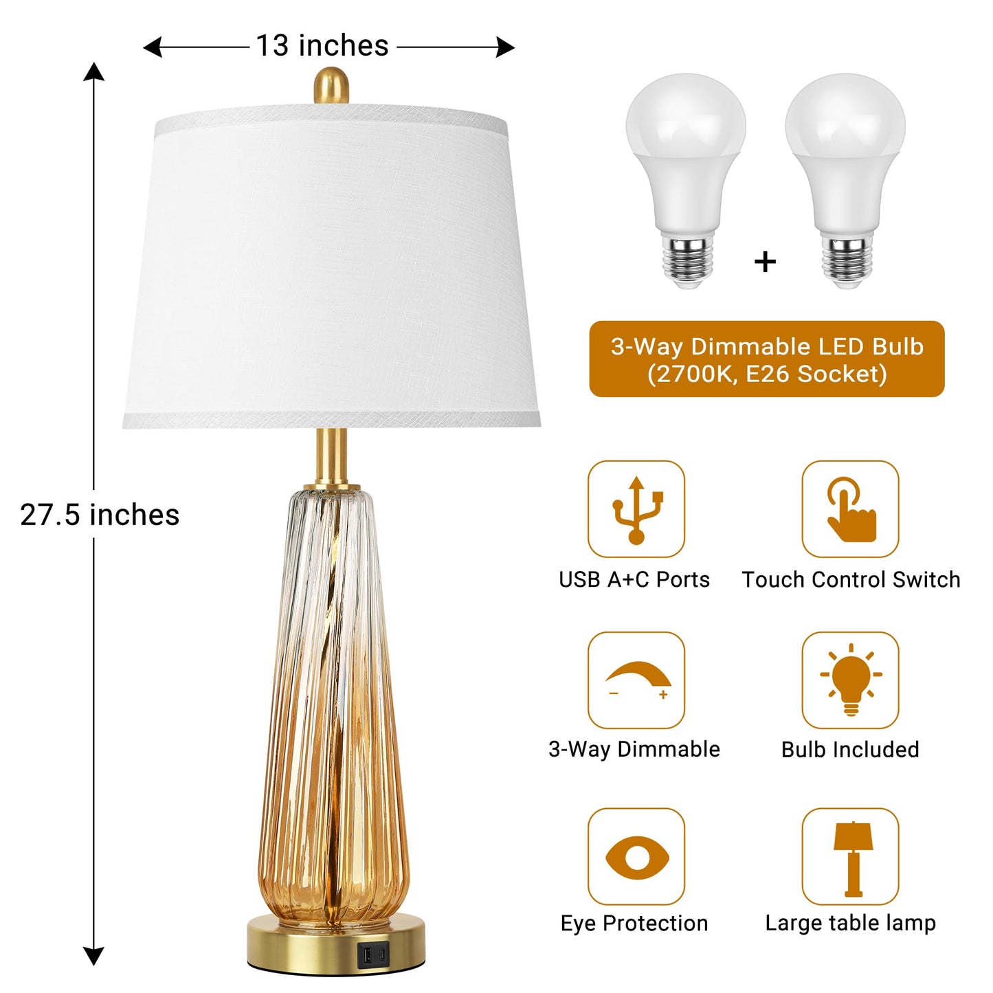 Glass Table Lamps Set of 2 (2 Count)
