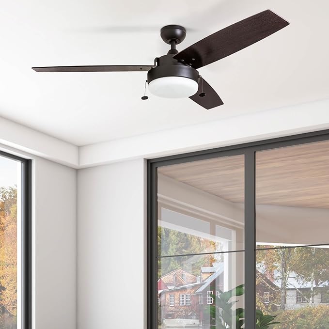 Prominence Home Statham, 52 Inch Contemporary Indoor LED Ceiling Fan with Light, Pull Chain, Dual Mounting Options, Modern Dual Finish Blades, Reversible Motor - 51018-01 (Espresso)