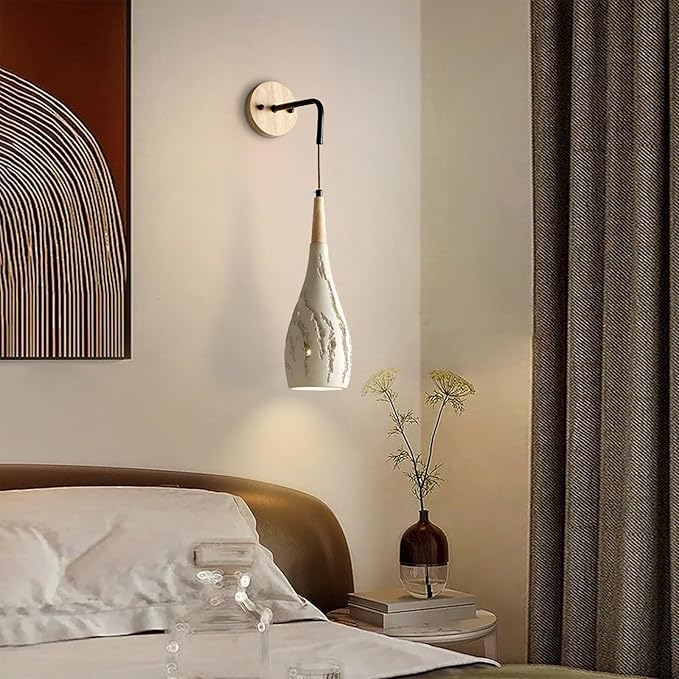 Modern Cement Wall Sconce Lighting, Nordic Solid Wood Hanging Wall Lamp, Interior Decoration Wall Light Fixtures, Japanese Style Wabi Sabi Art Decor Wall Sconces for Bedroom Bedside Hallway