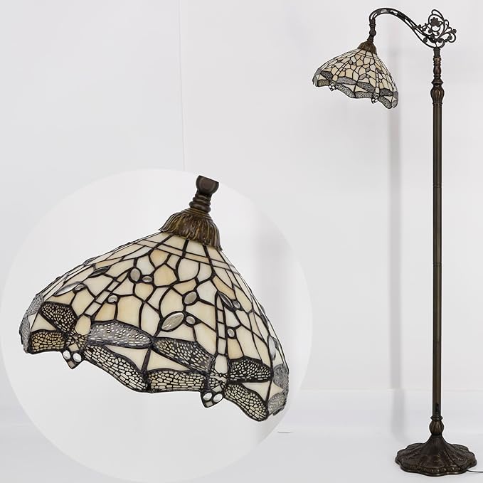 Tiffany Lamp Shade Replacement 12X6 Inch Stained Glass Lampshade Only 1-5/8-Inch Fitter Opening for Arched Floor Lamp, Torchiere Lamp, Pendant Light (Cream Color)