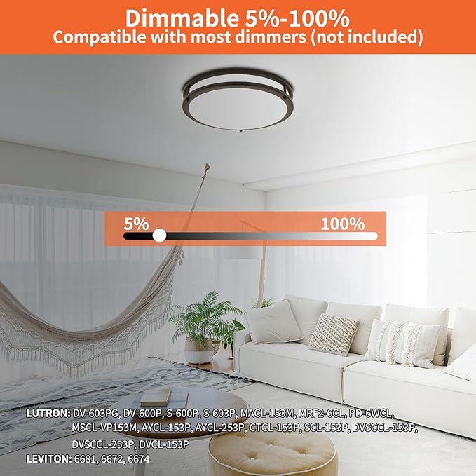 13Inch 36W Ceiling Light Fixtures 2 Packs, 5CCT Flush Mount Ceiling Mount Lights 2700K 3000K 4000K 5000K 6500K, Dimmable Close to Ceiling Lights, LED Ceiling Lights for Bathroom Kitchen Bedroom, Black - Aura Lighting