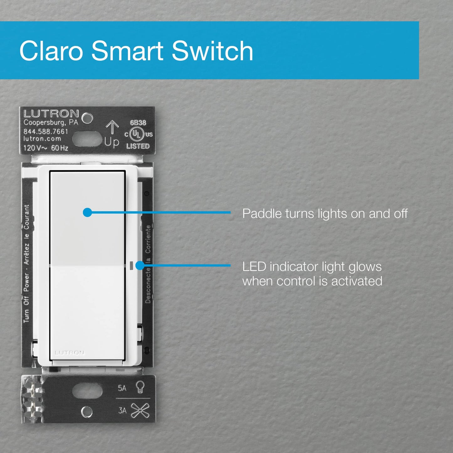 Caseta Claro Smart Switch for Lighting and Fans