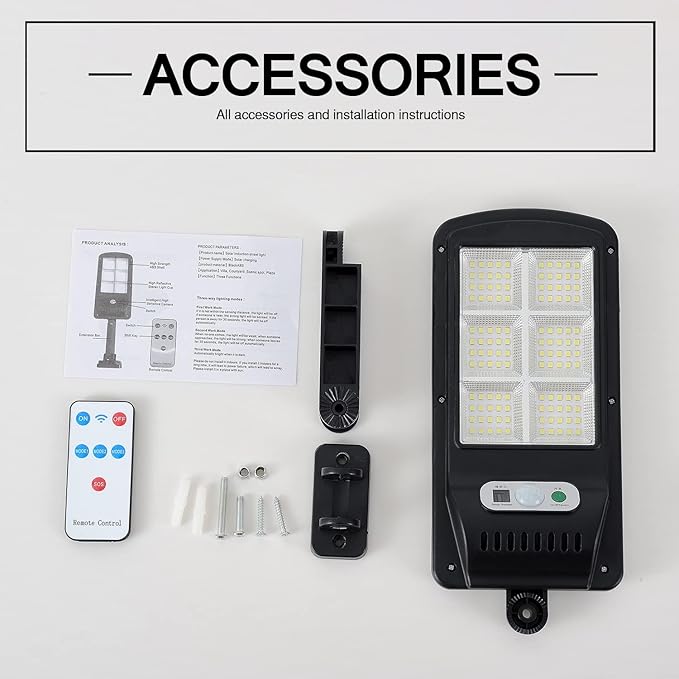 Viruhaka Solar Outdoor Lights,100W Street Lights with 10000LM Hight Brightness, IP66 Waterproof Security Flood Light, Dusk to Dawn Solar Street Lights,for Exterior Wall, Patio, Yard, Deck, Garden