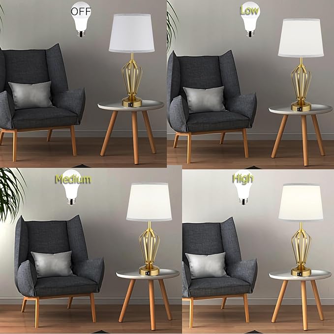 Touch Table Lamps Set of 2, nightstand lamp with USB Ports Bedside 3 Way Touch dimmer Desk lamp for Living Room Bedroom,Gold Plated Spiral cage Base Design Warm White dimmer Bulbs Included.