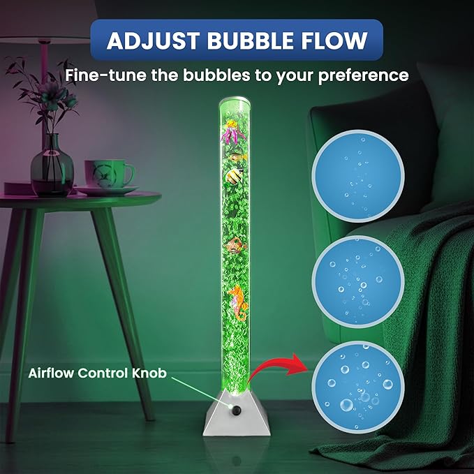 Brewish Sensory Bubble Floor Lamp with Bubble Regulator Knob | 7 Color Changing LED Mood Night Light | Artificial Fish Tank for Autism | Fake Aquarium Lamp | Gift for Kids & Adults | Silver - 3 Feet
