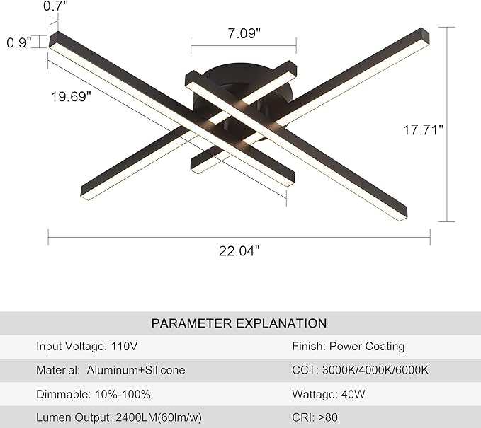 Modern LED Ceiling Light, Flush Mount Ceiling Light Fixture Black Dimmable LED Ceiling Lamps, Black Ceiling Light for Kitchen Island, Dining Room, Bedroom