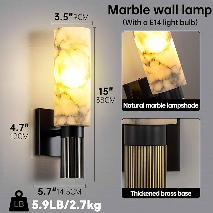 Modern Alabaster Sconce Marble Wall Sconce for Living Room Black Base Bathroom Vanity Wall Sconce Lighting Stone Marble Wall Lamp for Bedroom Corridor Stairs Restaurant - Aura Lighting