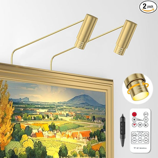 2 Pack Zoomable Picture Light Spotlight,Plug in LED Picture Lights for Wall 3000K Photo Frame Light with Remote Control Art Lighting for Paintings Gold Mini Accent Spotlights for Gallery