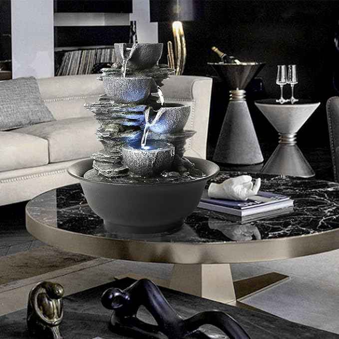 WICHEMI Tabletop Fountain Warer Fountains Indoor Waterfall Fountain Indoor Relaxing Water Feature Meditation Fountains with LED Light for Home Office Bedroom Decor (Style 15)