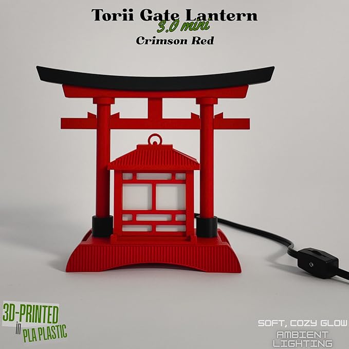 Japanese Torii Gate Lantern - Exquisite Japanese Decor for Home and Room | Unique Desk Lamp and Table Lamp Design | Mini Japanese Lantern Transforms Any Space (Crimson Red)