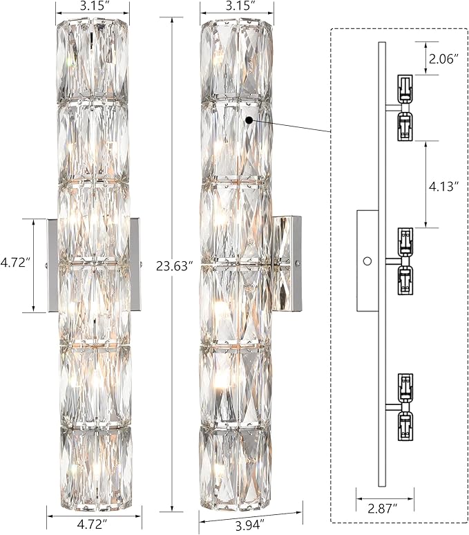 SAMTEEN Chrome Crystal Wall Sconce Contemporary 6-Light Crystal Sconces Wall Lighting Modern Nickel Wall Sconce Clear Glass Wall Light Fixture for Bathroom Living Room Bedroom Hallway - Aura Lighting