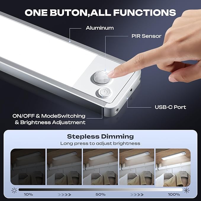 5 Pack Under Cabinet Lighting Wireless 14inch LED Motion Sensor Magnetic Light 2500maAh Rechargeable Indoor Closet Lights for Kitchen, Stairs Cool White