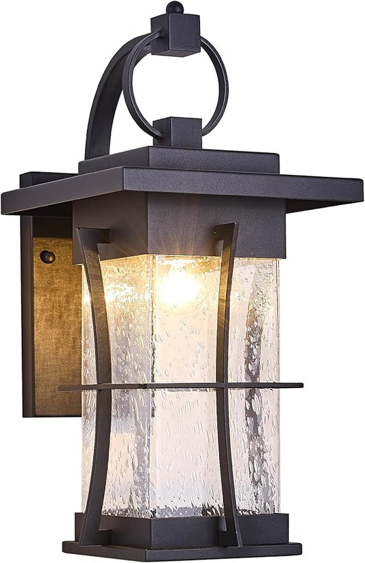 18" H Extra Large Outdoor Wall Sconce Black Large Exterior Wall Lantern Outside House Lamps Waterproof Mission Light Fixtures with Clear Seeded Glass, Perfect for Villa Porch Garage Coach Light - Aura Lighting