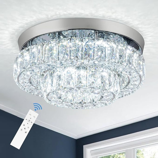 11.8" LED Chandelier 2-Layer Crystal Ceiling Light Fixture with Remote Control Flush Mount Chandelier Light for Hallway Bedroom Living Room Kitchen Foyer(dimmable) - Aura Lighting