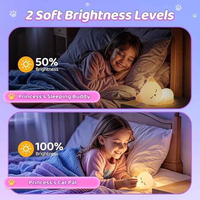 Night Light for Kids,16 Colors Cat Lamp Cute Lamp,Dimmable Baby Night Lights for Nursery,Silicone Rechargeable Nightlight for Kids Room,Kawaii Room Decor,Cat Themed Gifts,Valentines Day Gifts for Kids