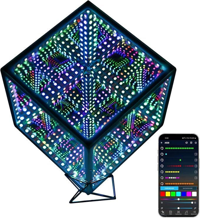 Infinity Hyper Cube LED Light LED Controller with Stand, Controller & Sound & App Reactive Table Lamp - Cool & Creative Multicolor Decorative Mirror Art Desk Night Light (8.2 Inches)