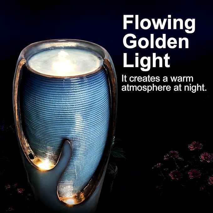 Naturefalls 38.7” H Modern Outdoor Fountain - 4-Tiered Outdoor Garden Fountains with Contemporary Design&LED Light for Garden, Patio, Deck, Porch, Backyard and Home Art Decor