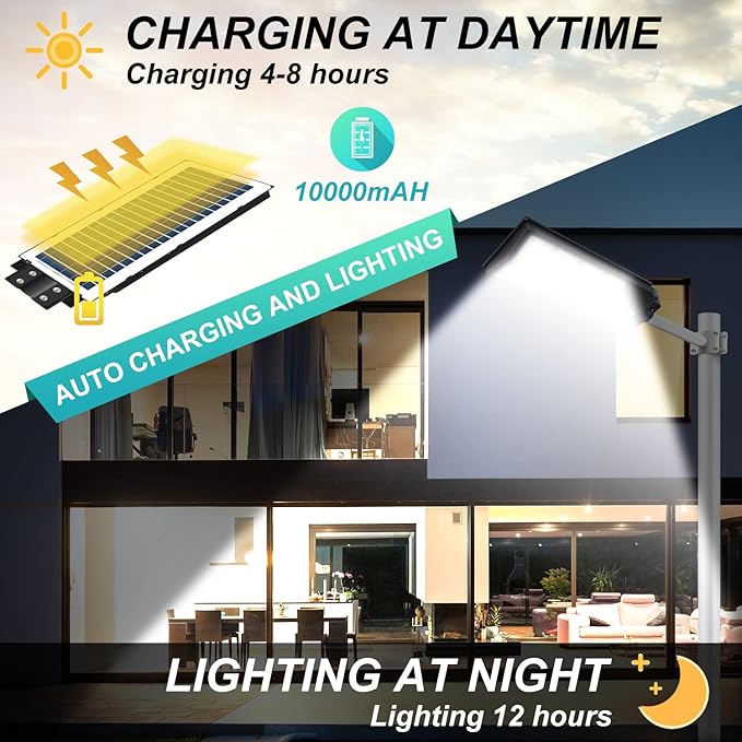 500W Solar Street Lights Outdoor, 360 LED 6000K LED Flood Outdoor Solar Powered with Motion Sensor and Dusk to Dawn,IP65 Waterproof for Parking Lot, Yard, Garden,Patio, Driveway