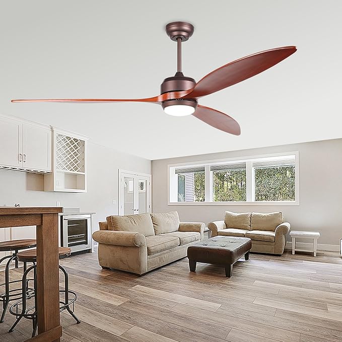 reiga 65 Inch Walnut Wood Ceiling Fan with Lights and Remote Control, Quiet Reverse DC Motor, High Airflow, Timer Function, and Built-in Air Purifier Coconut Carbon Pads for Home - Aura Lighting