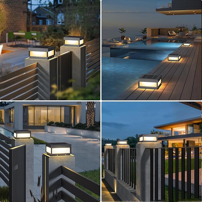 Solar Post Light, 7.87" Outdoor Modern Fence Deck Cap Lights for Small Pillars Column Waterproof Lamp 3000K Luxury LED Lighting for Patio Gate Driveway Garden Decoration