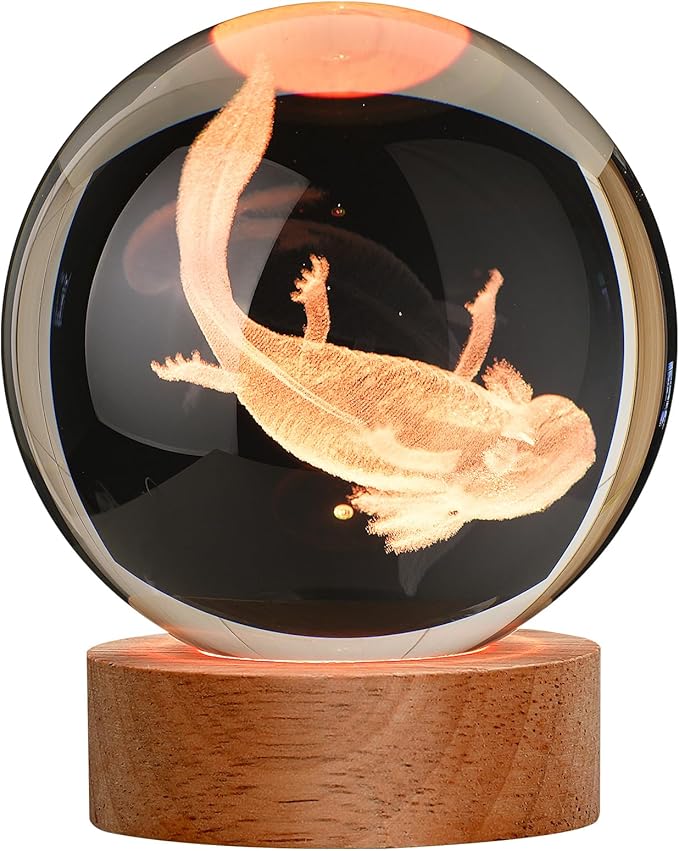 Large 3D Axolotl Crystal Ball Night Light, 16 Color Changing with Remote Control for Bedroom Decor, Ideal Cool Desk Decor Gift for Teens Boys and Girls and Fans, Axolotl