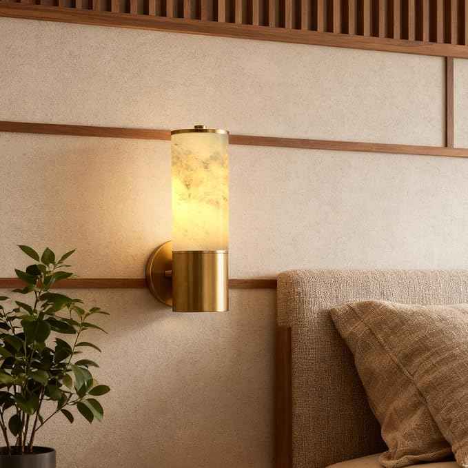 Wall Sconces Modern Sconces Wall Lighting Vanity Light Fixtures with Marble lampshade, Black Wall Mount Lights for Living Room Corridor Mirror Bedroom Stairs(Bulb Include) (Gold, 1 pcs)