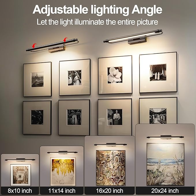 ZitoStory Battery Operated Picture Light for Wall with Remote,Dimmable Rechargeable LED Picture Lights Black Frame Wall Art Lamp for Bedroom, Living Room, Gallery 16 Inches