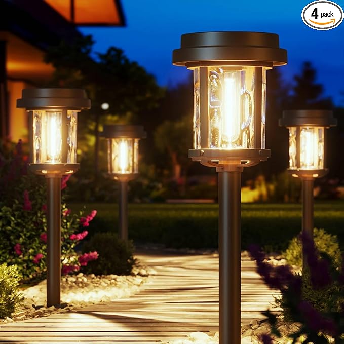 XMCOSY+ Solar Pathway Lights, Dual-Tone Solar Lights Outdoor Waterproof IP65, 20 LM LED Bright Glass Outside Light for Garden Path Yard Walkway Driveway (‎Black & Brown)