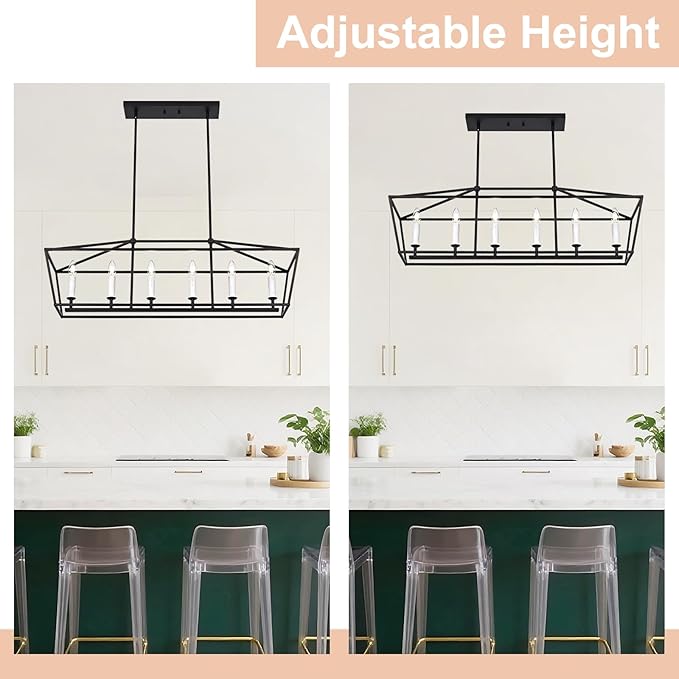 6-Light Black Island Lighting, Industrial Pendant Light Fixtures Candle-Style for Kitchen Dining Room Living Room, E12 Bulb Base
