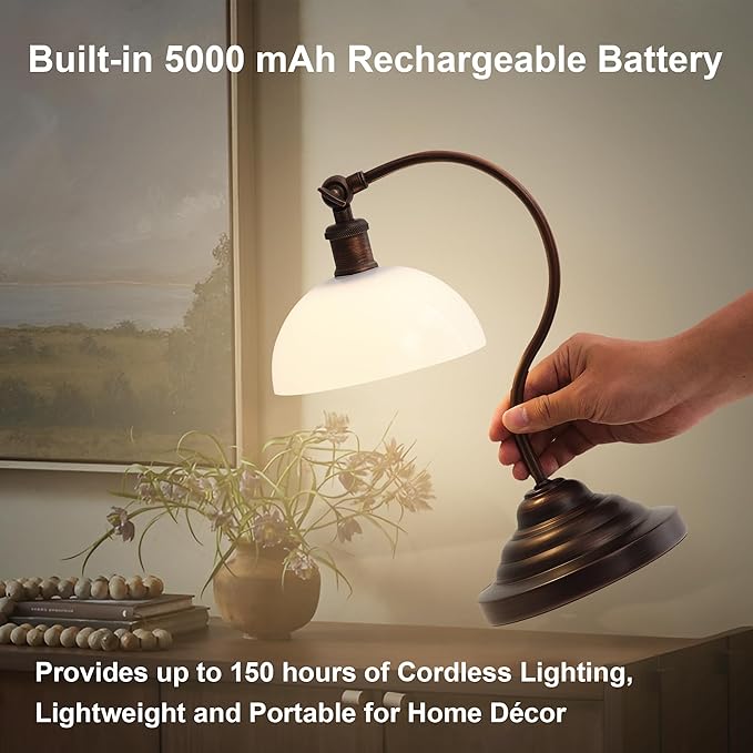 Cordless LED Table Lamp Set of Two, Swing Arm Desk Lamp, Rechargeable, Dimmable/3 Color/Memory Function, Modern Rechargeable Table Light for Living Room,Bedroom,Bedside, Oil Rubbed Bronze - Aura Lighting
