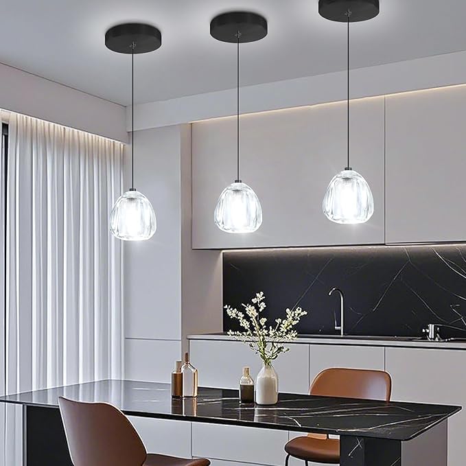 1-Light Crystal Pendant Light Mini Chandelier Crystal Ball Chandelier for Kitchen Island Dining Room Bedroom Hallway Black Mini Globe Hanging Light Fixture