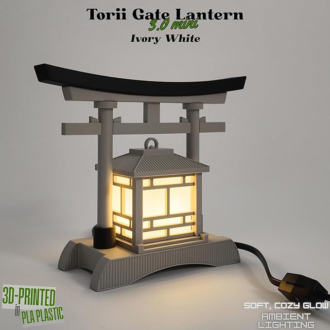 Japanese Torii Gate Lantern - Exquisite Japanese Decor for Home and Room | Unique Desk Lamp and Table Lamp Design | Mini Japanese Lantern Transforms Any Space (Ivory White)