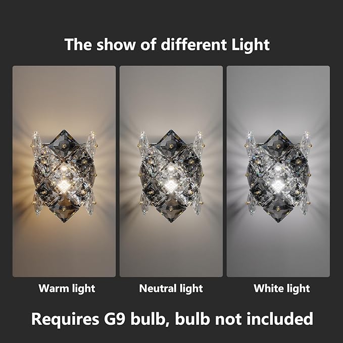 Modern Crystal Wall Sconces,Chrome Wall Light Fixtures,Luxury Indoor Wall Lamp,K9 Crystal Vanity Wall Mount Lamps,Industrial Sconce Lighting for Bathroom Living Room,Bedsides,Hallway,Bedroom - Aura Lighting