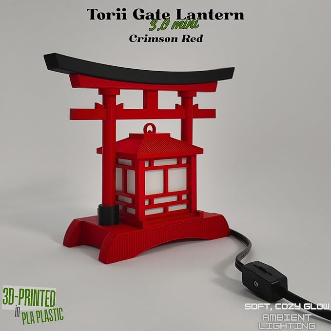 Japanese Torii Gate Lantern - Exquisite Japanese Decor for Home and Room | Unique Desk Lamp and Table Lamp Design | Mini Japanese Lantern Transforms Any Space (Crimson Red)
