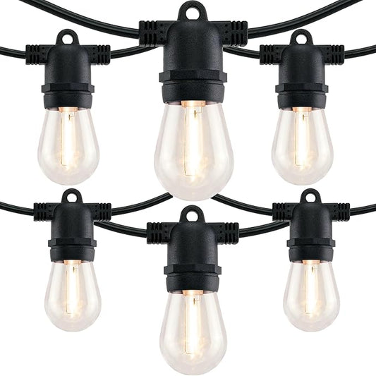 YULETIME 35 Feet 18 Sockets Patio String Lights with LED Bulbs, Weatherproof Backyard Light Bistro Lights (15 Lights - 2 Sets)