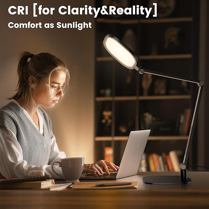 LED Desk Lamp for Home Office, 15W Computer Zoom Lighting with CRI >95, Memory & Timer Function, 1200LM Dimmable Desktop Ring Light for Video Calls, Conference, Reading, Streaming, Study - Aura Lighting