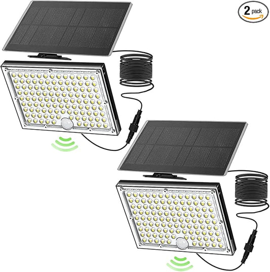 113-LED Outdoor Solar Lights with Motion Sensor, 9000K Cool White, 5M Long Wire, IP65 Waterproof Luces solares para exteriores Yard, Garden, Driveway, Patio, with 2 Year Warranty. - Aura Lighting