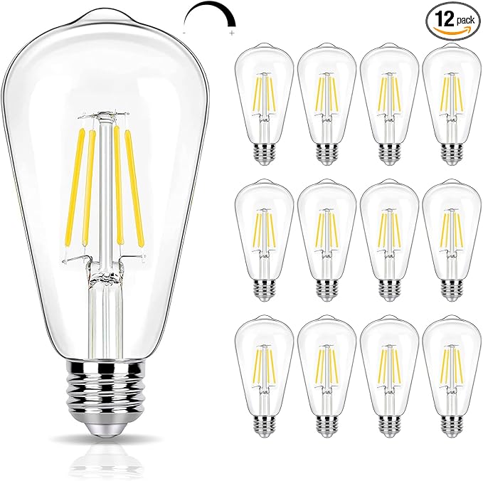 12 Pack 4000K Cool White Dimmable LED Light Bulbs 40W Equivalent, E26 Base Edison Bulbs 40 Watt, Vintage 4W LED Bulbs, Decorative ST19 Bulbs for Ceiling Light Fixtures