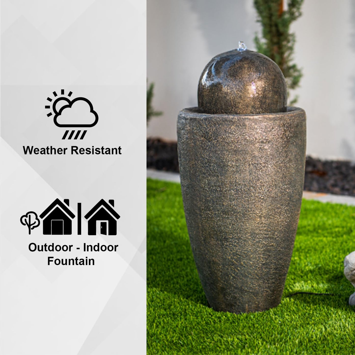 25.98" Modern Sphere Water Fountain with LED Light