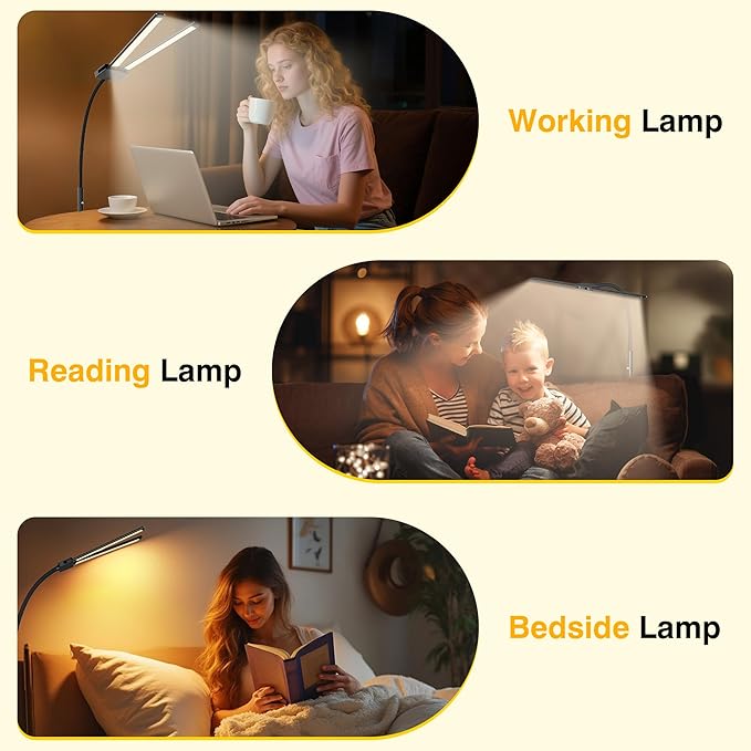 Cordless Rechargeable Floor Lamp, Adjustable Bright Reading Lamps Floor Standing, 15W Dual Head Gooseneck LED Bright Floor Lamp for Dark Rooms with 8000mAh Battery， IP54 Home Lighting