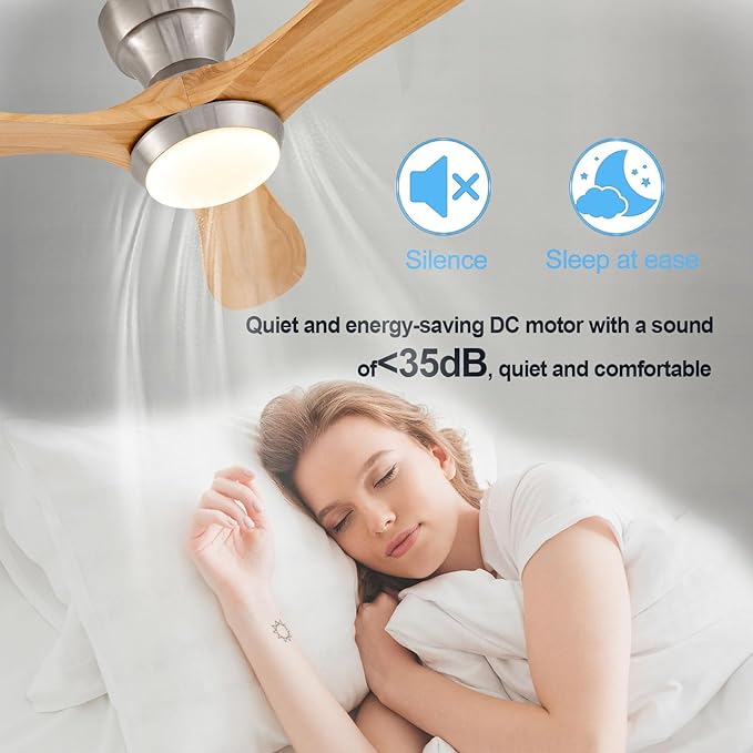 36 Inch Wood Flush Mount Ceiling Fans with Lights and Remote, Dimmable 3 Blades Bedroom Ceiling Fan Outdoor Ceiling Fans for Patios Low Profile Ceiling Fan with Light for Living Room