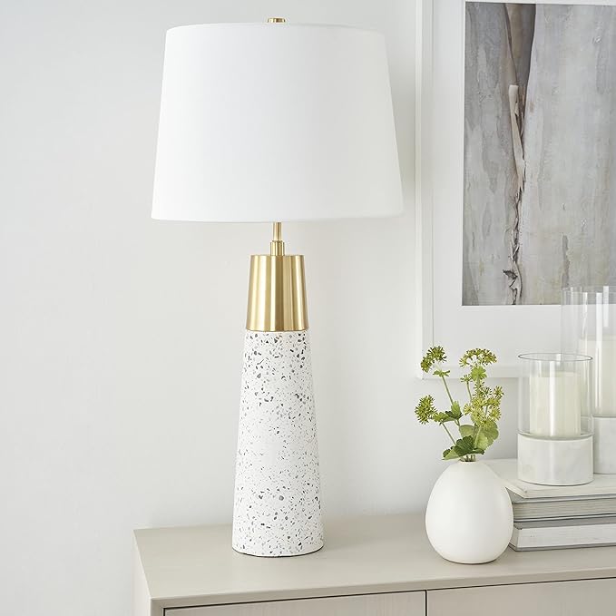 Nourison Home 29" White & Gold Terrazzo Speckled Buffet Lamp, Modern, Contemporary, Glam Table Lamp for Bedroom, Living Room, Dining Entryway