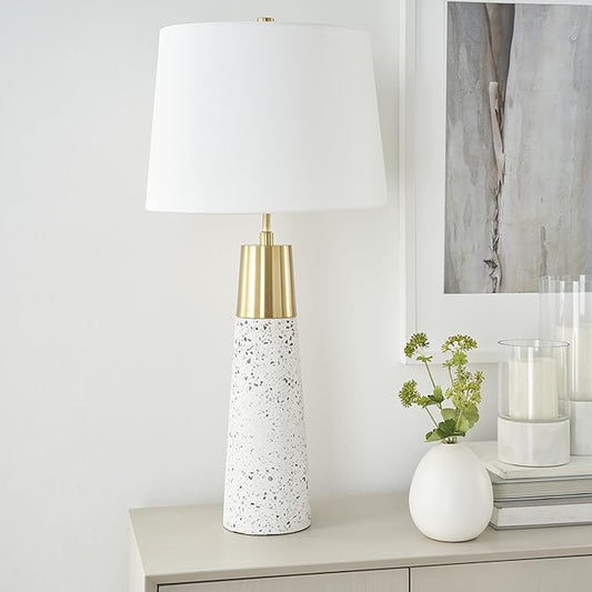 Nourison Home 29" White & Gold Terrazzo Speckled Buffet Lamp, Modern, Contemporary, Glam Table Lamp for Bedroom, Living Room, Dining Entryway
