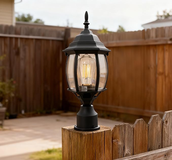 2 Pack Black Outdoor Lamp Post for Patio Pathway, 17inch Black Outdoor Post Light Fixture for House Pier Mount Outside Lighting Exterior Pole Lamp 17” Coach Light