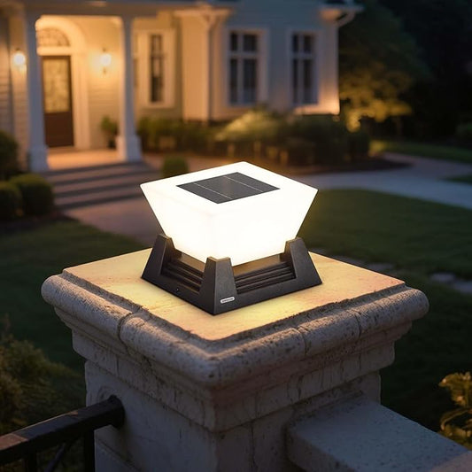 Solar Post Lights, 11'' Pillar Light Fixture, Waterproof Dusk to Dawn Fence Column Lantern with 3000K LED, Post Cap Lamp Outdoor Lighting for Patio Garden Driveway Deck Yard Entrance