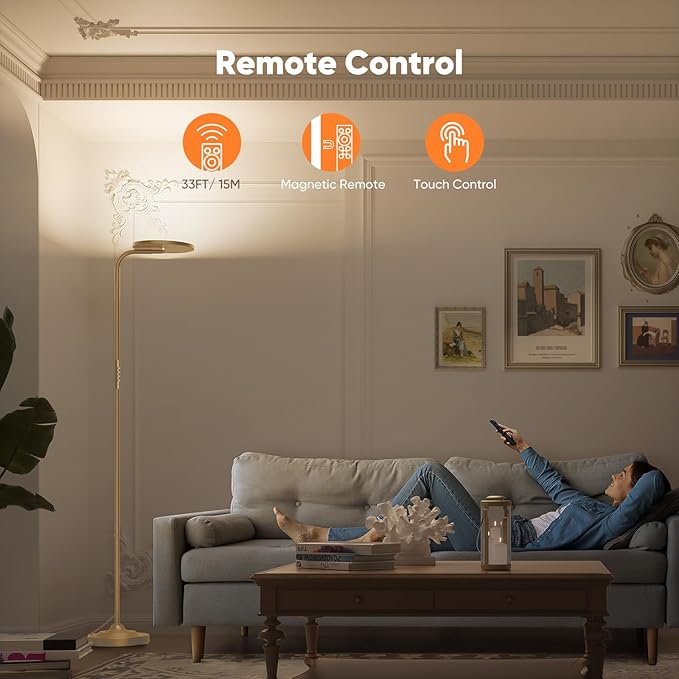 36W LED Floor Lamp, Super Bright Standing Lamp, Modern Stepless Dimmable Torchiere Tall Lamp with Remote Control, 350°Rotating Head Reading Floor Lamp for Living Room, Bedroom, Office - Aura Lighting