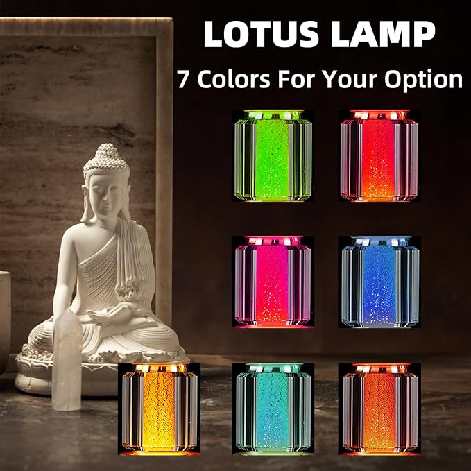 1 Pair-7 Color LED Lotus Flower Lamp - Crystal Palace Lotus Buddhist Lamp Lights, Buddha Lamp Light with Adjustable Switch for Buddhist Occasions, Supplies Meditation Buddhist (10 inch)
