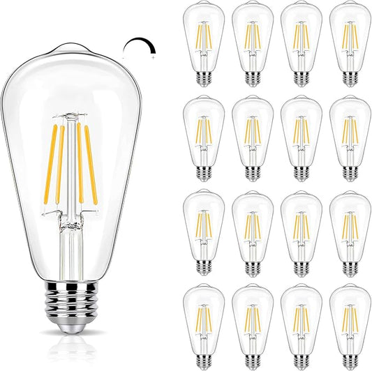 16 Pack Dimmable LED Edison Bulbs 40W Equivalent,4 Watt Filament Bulb,3000K Warm White ST19 Light Bulb,450LM E26 Vintage for Ceiling Fixtures