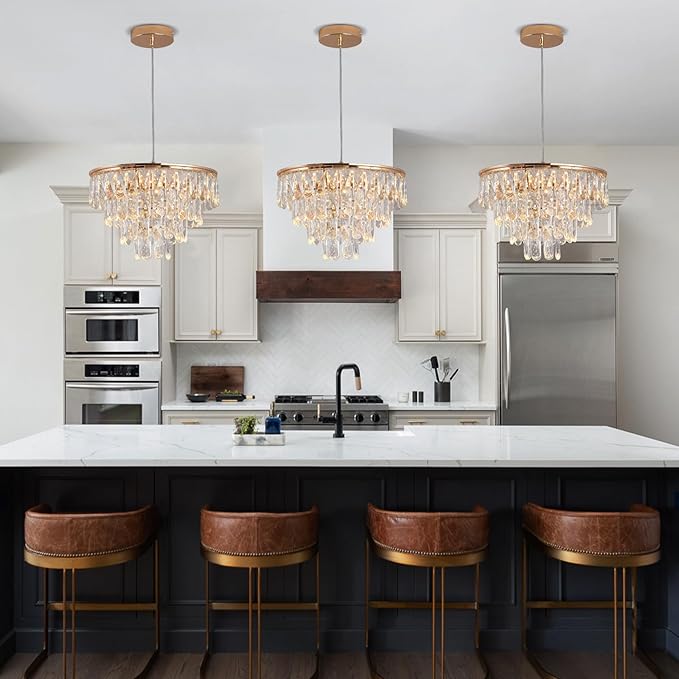 Modern Crystal Led Ceiling Lights Chandelier, Hanging Light Flush Mount Lighting Fixture Ceiling Lamp for Kitchen Island Dining Room Living Room Bedroom Hallway Corridor