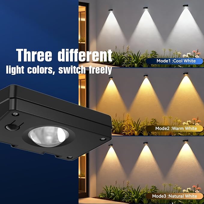 Solar Lights Outdoor,3-Color Solar Fence Lights,Solar Lights Outdoor Waterproof,Auto On/Off,Ip44 Abs Material,30h Runtime No Wiring Needed,Suitable for Gardens,Paths,Fences, Steps.(24P)
